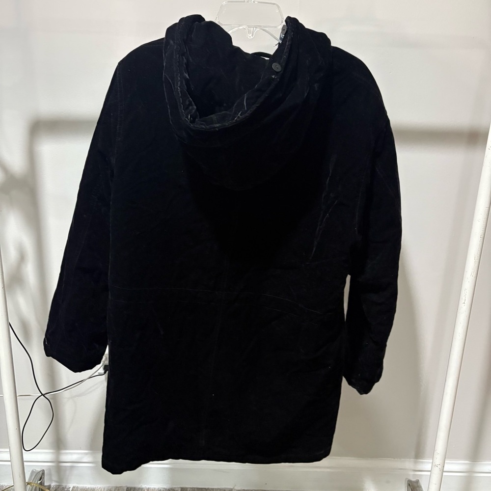 Vtg PORTRAIT Black Velvet Women’s Coat Hooded Sz‎ L Holiday 90s Classic Boho - Picture 3 of 15